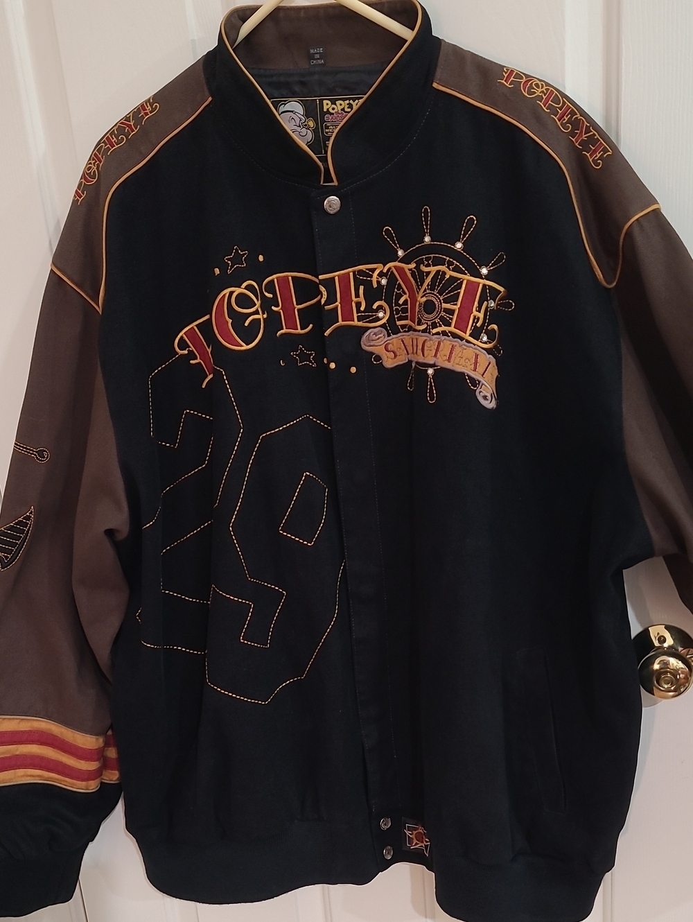 JH Design Vintage Popeye the Sailor Man Twill Racing/Bomber Jacket - Size 4X